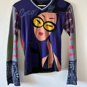 Custo Barcelona Top Women's Size Small Graphic T, Black and Purple